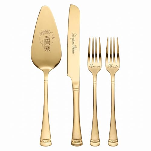 Cake Cutting Set for Wedding, 4 Pieces Wedding Cake Knife and Server Set