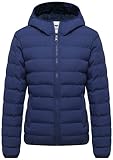 GGleaf Women's Hooded Packable Full-Zip Short Jacket Quilted Warm Lightweight Winter Coat Navy S
