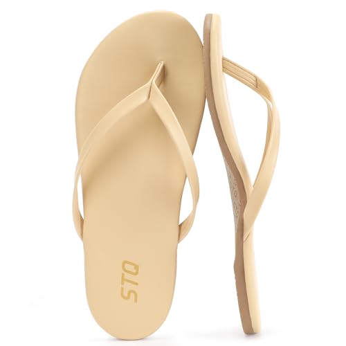 STQ Women's Leather Arch Support Flip Flops Size 8