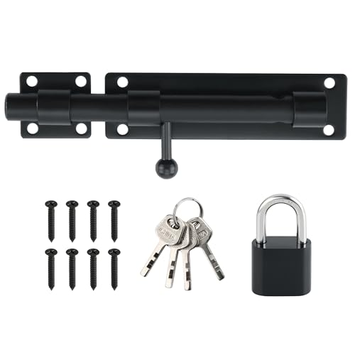 SAYAYO Pestillo Puerta con Candado Cerrojo Puerta con Llave Acero Inoxidable Negro Cerraduras para Puerta Corredera, Puerta Vaivén, Cajón, Armario, EMST8080-B