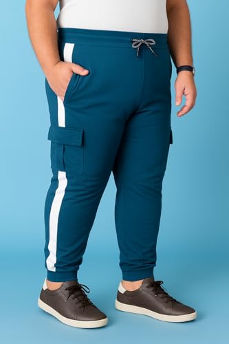 Image of Plus Size Lycra Track Pant for Men | Stretchable Jogger Pants | Side Stripe Cargo Design | Daily, Gym & Sports Wear