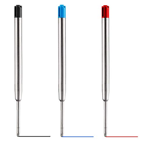 HeTaoCat Red Ink Refill Pack of 5, Replaceable Ballpoint Pen Refills, Medium Point Metal Refil (Black)