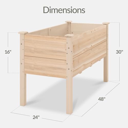 Image of Best Choice Products 48 inch x 24 inch x 30 inch Raised Garden Bed with Extra Deep 16 inch Depth, Elevated Wood Planter Box Stand for Backyard, Patio, Balcony, Natural Fir Wood - Natural
