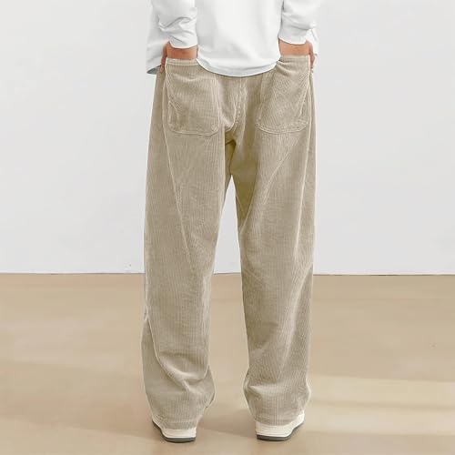 Hawyet Corduroy Sweatpants for Men Lightweight Spring Fall Elastic Waist Drawstring Straight Leg Baggy Casual Pants4