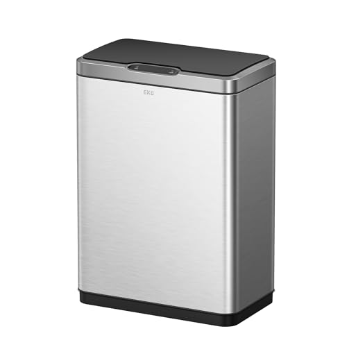Image of EKO Mirage Rubbish Bin with Sensor, 2 Compartments 2 x 20 L, Automatic Kitchen Rubbish Bin, 2 Plastic Inner Buckets, Soft Closing Lid, Fingerprint-Free, Electric Waste Bin, Matte Stainless Steel