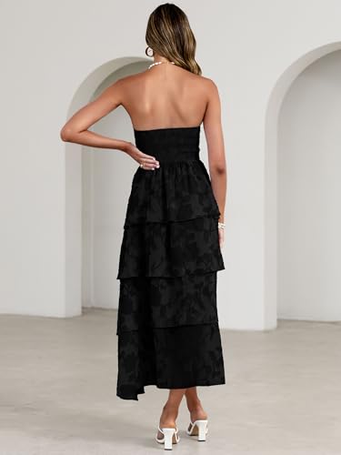Image of Simplee Womens Summer Strapless Maxi Dress 2026 Boho Floral Off Shoulder Wedding Guest Dresses Tiered Beach Long Sundress