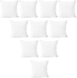 Encasa Homes Throw Pillow Covers 16 x 16 inch - Sublimation Blank White 10 pc Pack with Invisible Zipper - Soft Polyester Twill Cushion Cases, suitable for DIY, Digital Printing & Painting