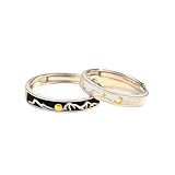W WEILIRIAN Sun and Moon Couple Ring Set Adjustable Rings Black White Couple Rings Love Token Open Rings Sun and Moon Finger Ring Love Token Open Rings Mount Everest Stainless Steel Ring for Women Men
