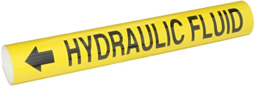 Marqueur de tuyau Brady Hydraulic Fluid B-689 noir sur jaune pour diamètre de 6,3 cm