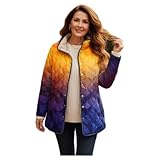 OSCORP Womens Winter Coat, Orange to Purple Gradient Quilted Jacket for Women, Geometric Ombre Print Lightweight Padded Coat