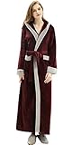 Bademantel mit Kapuze Damen Lang Morgenmäntel Micro-Fleece Flauschig Saunamantel Kimono Super Flauschig Gemütlich für Kalter Winter Weinrot XL