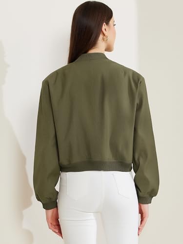 Allegra K Button Down Bomber Jacket for Women's Stand Collar Long Sleeve Casual Cropped Coat Outwear3
