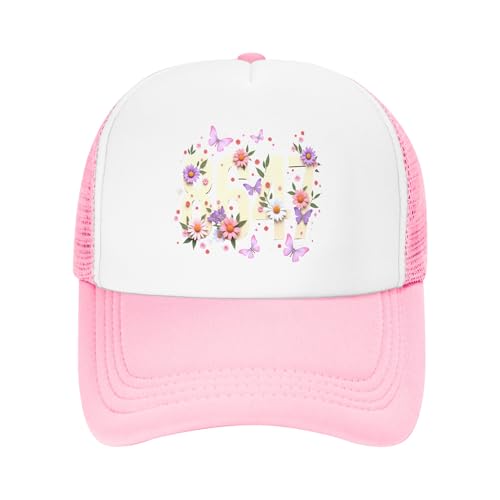 FDT Floral 8647 Trucker Hat Resist Kids Hats Adjustable Mesh Baseball Cap - Pink