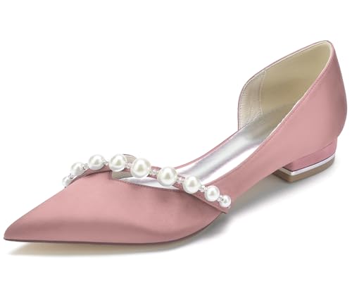 Miyoopark Bekväma bröllopsskor för kvinnor, festskor, pärlaftonskor, J067 rosa 1 klack, 43 EU
