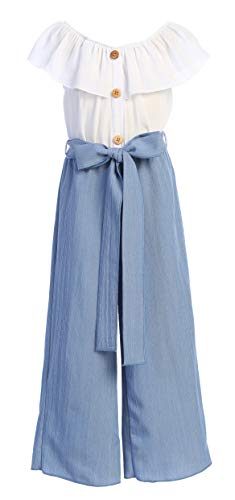 Image of iGirlDress Girls Wide Leg Off Shoulder Elegant High Waist Rompers Palazzo Pants Trousers Jumpsuits USA 4-14