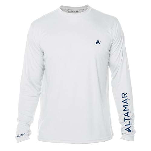 Men's UV Sun Protection T-Shirt UPF 50+ Long Sleeve Fishing Boating Running Quick Dry Lightweight (US, Alpha, Small, Regular, Regular, White)