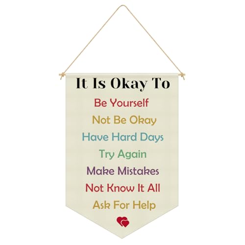 Kids Wall Art Classroom Colorful Inspirational Hanging Pennant Flag Banner Daycare Playroom Wall Decor Motivational Positive Saying Decoration for Kids Bedroom Playroom Classroom Linen Cotton Flag