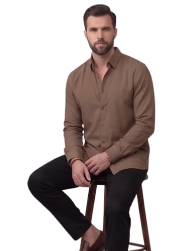 Image of NexaFlair Men's Regular Fit Solid Pattern Laffer Cotton Shirt with Long Sleeve Collared Neck Standard Length and Button Down Closure Type | Mens Casual Shirts | Man's Formal Shirts