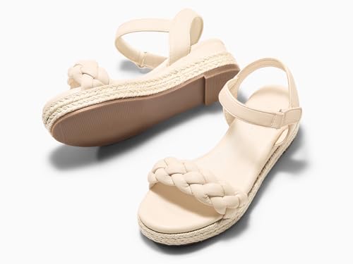 Image of Coutgo Girls Platform Sandals Espadrille Braid Open Toe Ankle Strap Wedge Sandals Summer Dress Shoes for Toddler /Little /Big Kids