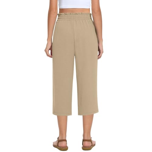 Capri Pants for Women Elastic Waist Wide Leg Pants Summer Casual Quick Dry Trousers with Pockets for Walking4