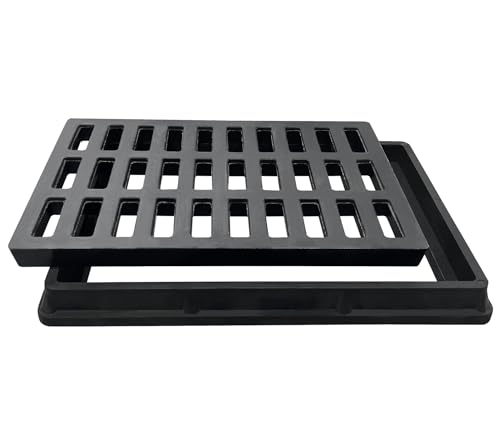 Natotela Drain Grate and Frame,24x16in Fiberglass Outdoor Sewer Drain Rectangle Frame overall Size 26x18,Flat Inlet Grates,Heavy Duty Large Drainage Grate for Lawn Pavement Garden Concrete Catch Basin
