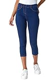 Roman Cropped Jeggings for Women UK Ladies Capri Stretchy Jeans Denim Legging Cotton Summer Trouser Three Quarter 3/4 Length Pull On Cut Off High Waist Smart - Indigo - Size 16