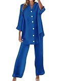 shownicer Hosenanzug Damen Leinen Festlich Elegant 2 Teiler Sommer Zweiteiler Musselin Shirt Und...