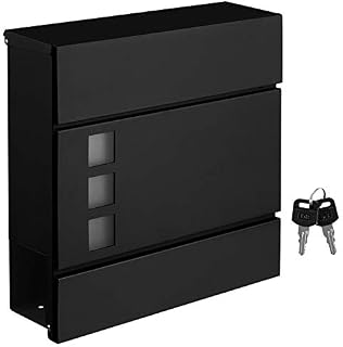 SONGMICS Modern Mailbox, Lockable Wall-Mounted Post Letter Box with Newspaper Holder, Easy to Install, Black GMB052B01