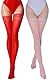 Maeau - Oberschenkelstrümpfe für Damen, geölt, glänzend, sexy, Spitze, selbstfixierend, glatt, hohe Socken, Einheitsgröße, Rot + Rosa, One size