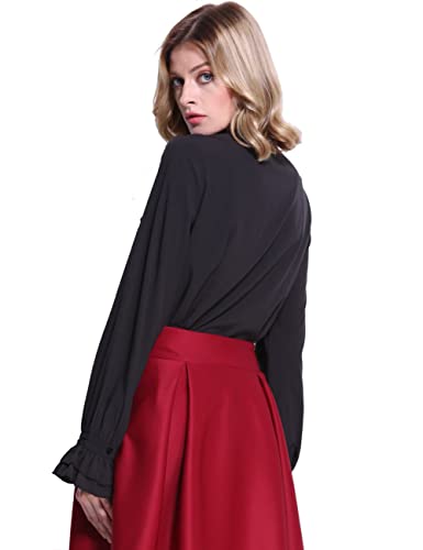 Mosocow Women Victorian Gothic Shirt Vintage Ruffle Long Sleeve Blouse Tops L Black #TOP3