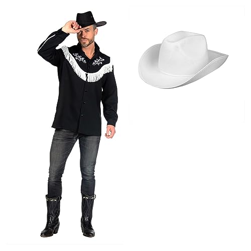 MIMIKRY Disfraz de country Western de 2 piezas, camisa negra con sombrero de vaquero, película de muñecas, talla: XXL