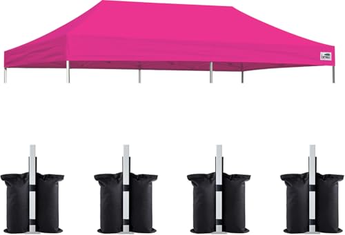 Image of Eurmax USA 10x20 Pop Up Canopy Replacement Top,Universal Instant Canopy Cover ONLY,Heavy Duty UPF 50+ UV Protection,Water & Wind Resistant Tarp,30+ Colors Available,Bonus 4 Sand Bags (Pink)