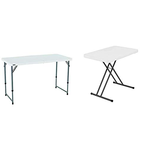 Lifetime Plastic Camping and Utility Folding Table 4428 & Plastic Laptop Table TV Tray 28241 White Granite Adjustable