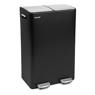Crystals 60L Dual Compartment Recycling Pedal Bin – Stainless Steel 2-in-1 Kitchen Rubbish & Recycling Bin with Soft Close Lids, Removable Buckets & Hands-Free Foot Pedal – Non-Slip Base (Black)