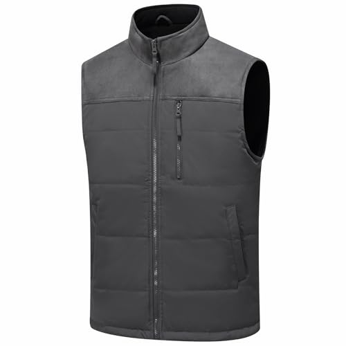 Msmsse Men's Outerwear Vests Winter Quilted Padded Vest Gilet Stand Collar Warm Puffer Vest Grey L