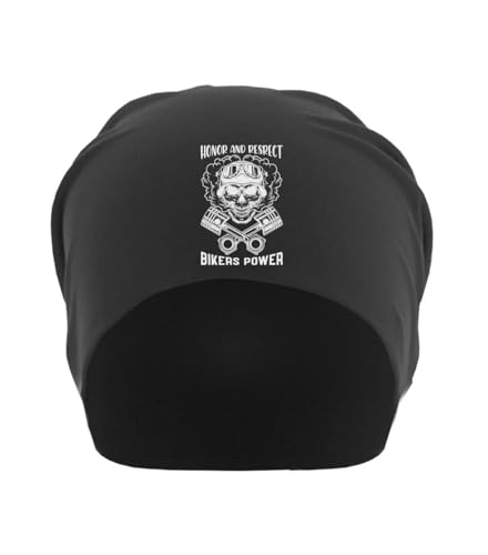 Bonnet smoking piston skull noir en coton mince style motard unisexe extensible