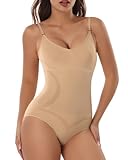 VVL Shapewear for Women, Body Suits for Womens Tummy Control, Seamless Shapewear Bodysuit with Adjustable Straps & 3 Hooks, Nude