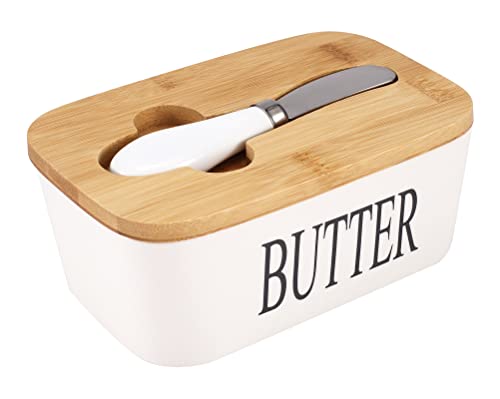 Plato de mantequilla con cuchillo,Contenedor de caja de mantequilla de cerámica con tapa de sellado de silicona de doble capa Cover