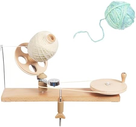 Wooden Yarn Ball Winder, Hand Operated with Base Slip Pad, Wraps 2 Large Balls at Once for Crocheting and Knitting Craft