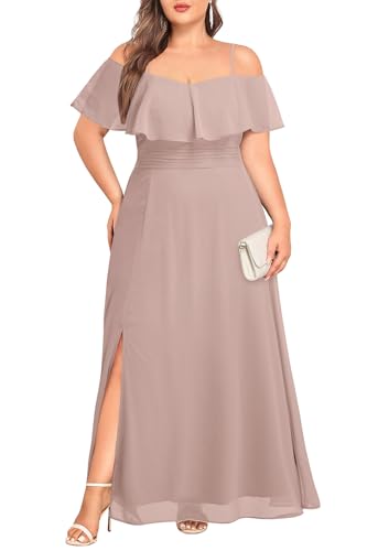 Image of Pinup Fashion Women Plus Size Bridesmaid Dresses - Off The Shoulder Formal Wedding Guest Bridal Shower Long Dress