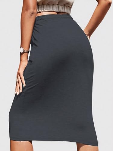 EARKOHA 2025 Skirts for Women Women's Casual Solid Color Drawstring Waist Bodycon Skirt Dark Grey XL2