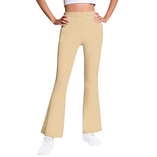 Girls' Casual Leggings Elastic Waist Lightweight Bell-Bottoms Pants Solid Color Soft Trousers Fleece Warm Pants O-674 Beige Boyyy Girrll Year 5-6 Years