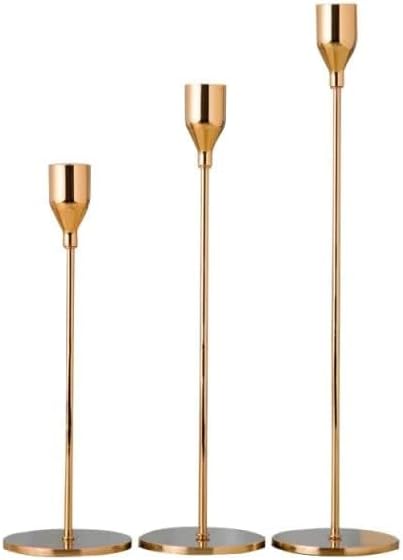 Metal Royal Candle Holders for Tapered Candles (Pack of 3, Golden) - Christmas Decoration, Tealight Holder for Dining Table Decor