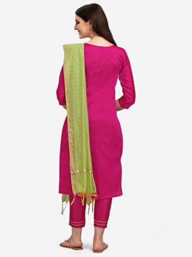 Image of VredeVogel Cotton Silk Blend Straight Embroidery Kurta Pant and Dupatta Set for Women