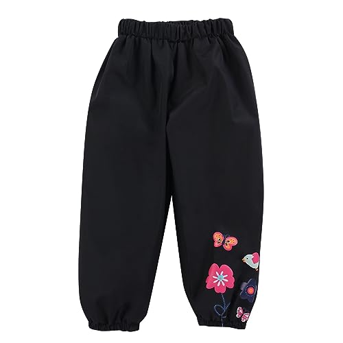 Toddler Rain Pants Cute Graphic Waterproof Lightweight Rain Pants Kids Boys Girls Outdoor Windproof (Black, 3-4 Years)