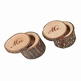 Ejoyous 2pcs Hölzerne Ringbox Vintage Block Ringhalter Retro Ringbehälter für Hochzeitsbindung Party mit Einzigartigen Filialen Design (MR&MRS)