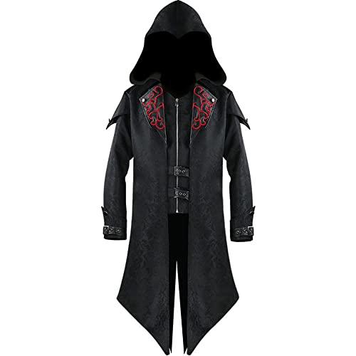 Veste en cuir gothique homme BaronHong manteau Steampunk à capuche long vêtement de scène noir