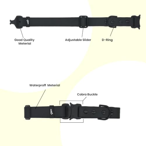 Image of Adil's Biothane Waterproof Dog Collar, Dog Leash & Collar Leash Combo | Heavy Duty TPU Coated Webbing | Adjustable Quick Release Buckle | Odour Resistant (Black, M-18, Collar only)