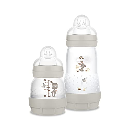 Mamadeira MAM Anticólica - Easy Start - Starter Set - Mamadeiras 130ml e 260ml - Neutra Cinza