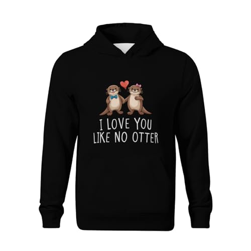 Kids Retro I love you like no Otter Valentine's Day Love Couple Boys Girls Lightweight Kangaroo Pocket Fleece Hoodies2